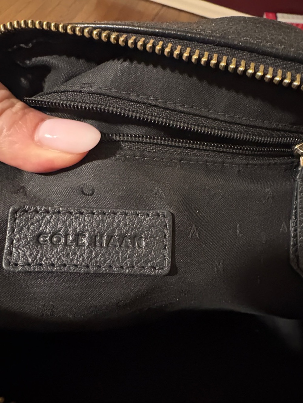 Women's Black Cole Haan Leather Crossbody Bag with Woven Detail - Picture 5 of 6